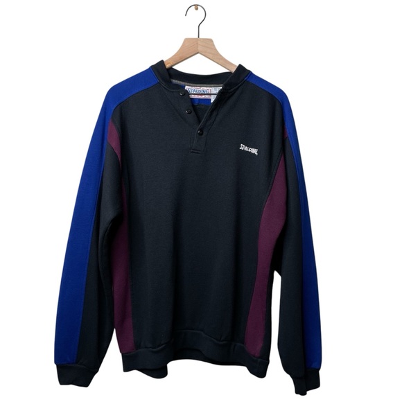 Spalding Other - 90s Vintage Spalding Athletic Apparel Men's Black Purple Blue Sweater Henley